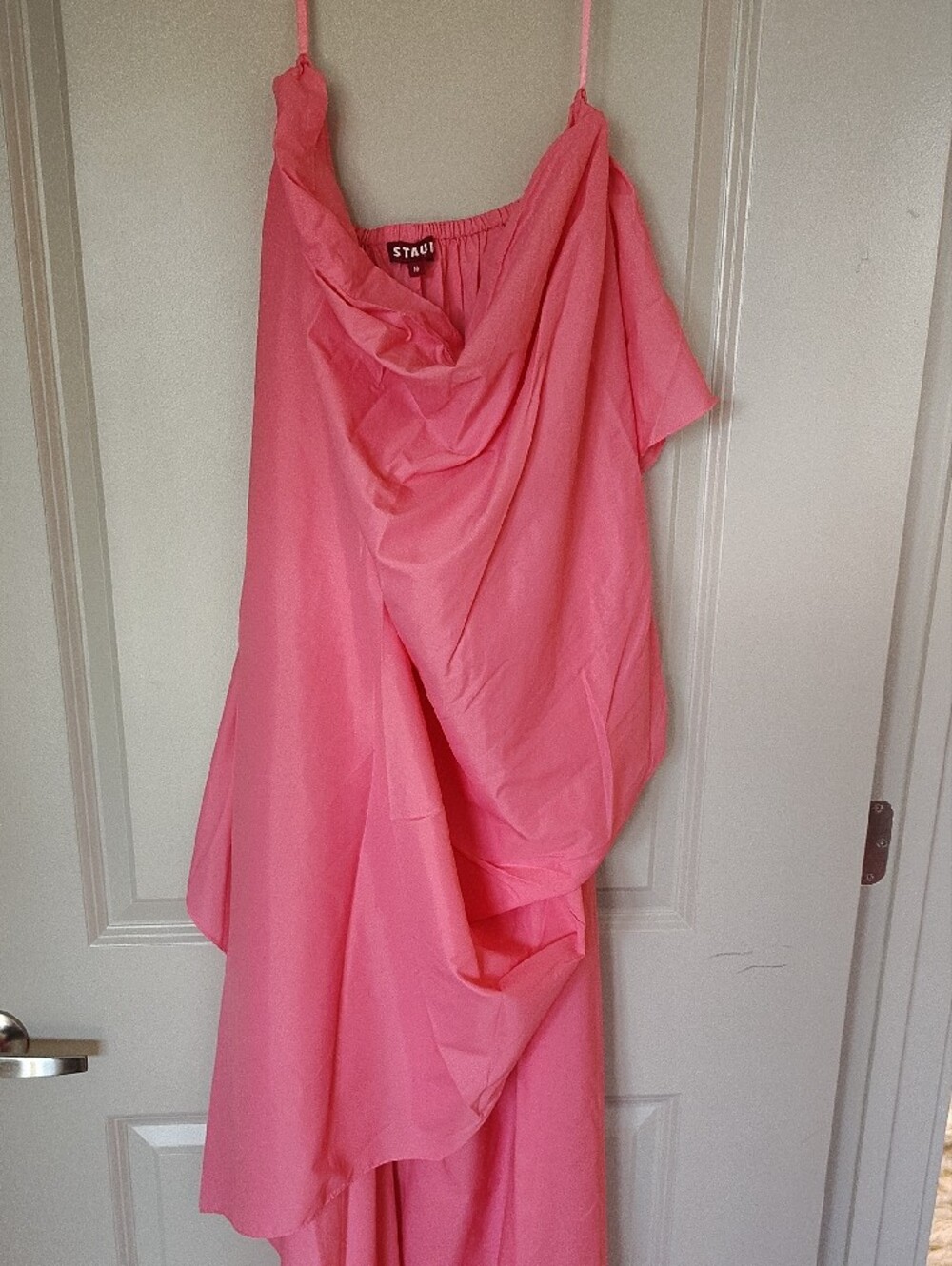 STAUD Coral-Pink Cowl Neck Satin Dress ABSOLUTELY BEAUTIFUL - Picture 4 of 14